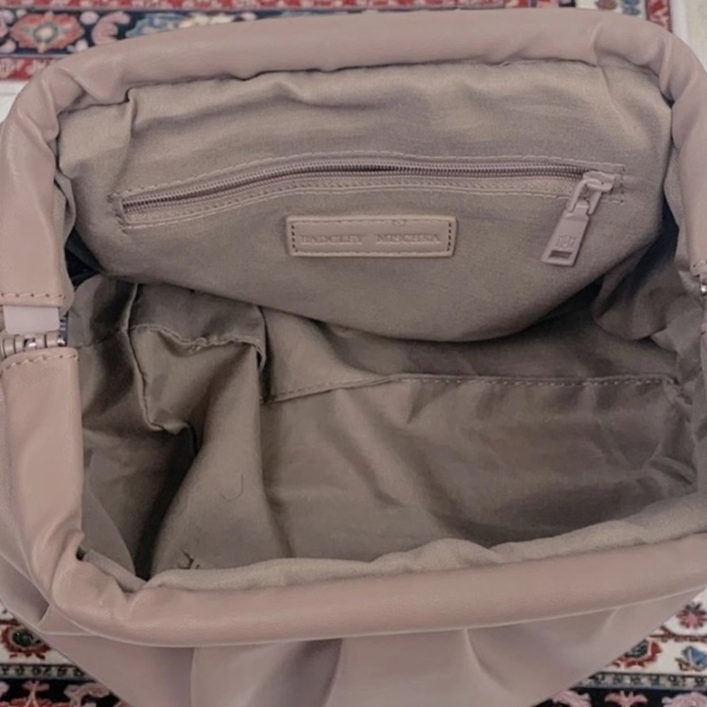 Badgley Mischka Taupe Dumpling Clutch With Chain - Picture 8 of 8